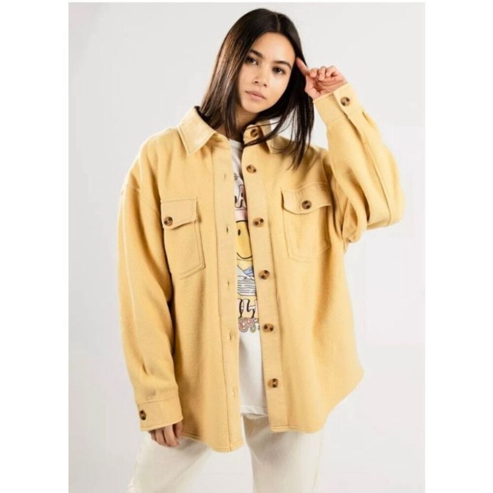 Billabong Anytime Shacket Oversized Button-Through Jacket Buttery Yellow Size La